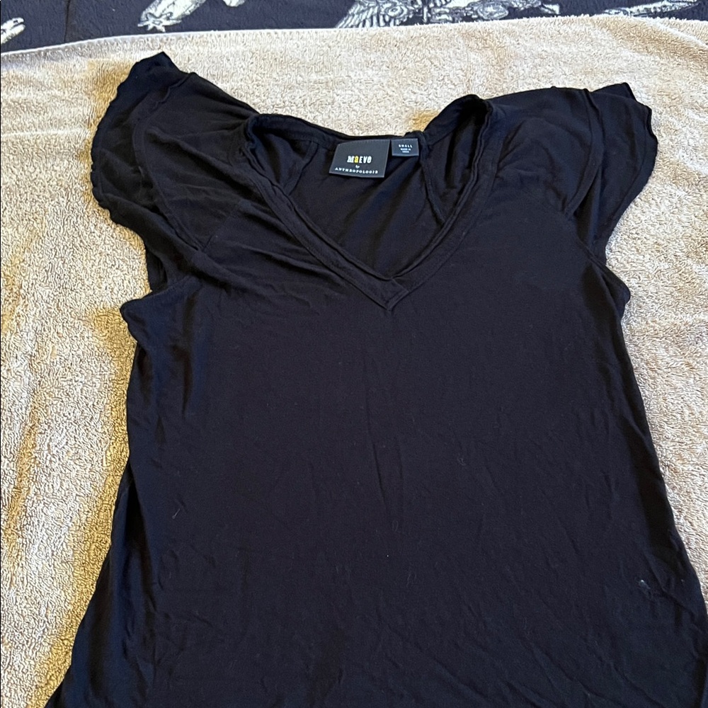 Anthropologie Black V-Neck Short Sleeve Tee